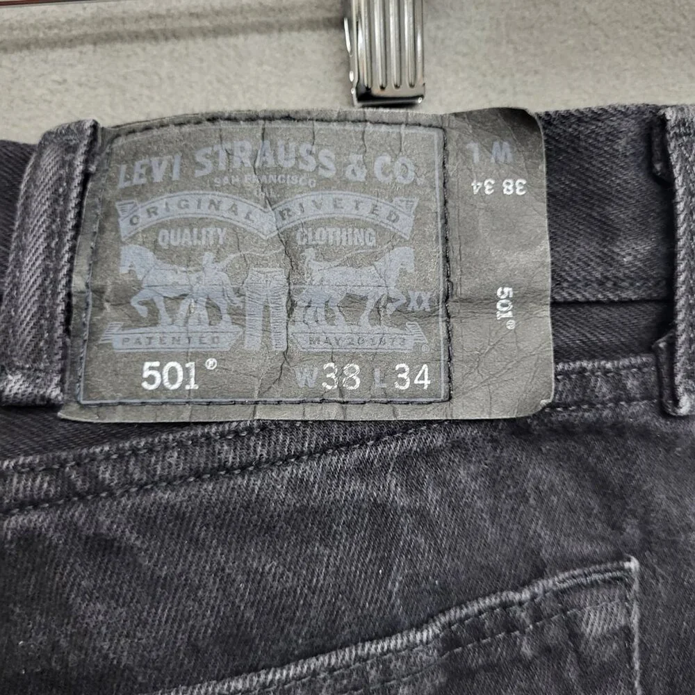 Levis 501‎ Jeans Mens 38x34 Black Denim Tapered Dark Wash Button Fly Black Label